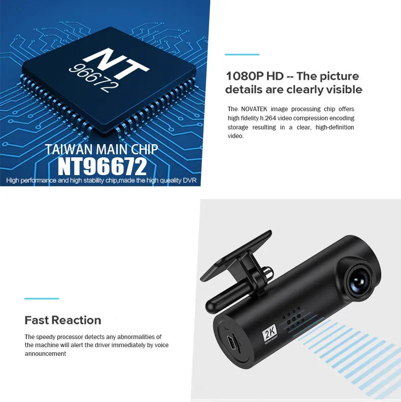 4K/2K WiFi Dash Cam with 24H Parking Monitor – Mini Front Car Camera, 170° Wide Angle