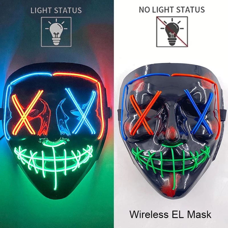 Neon LED Halloween Mask – Light-Up Horror Cosplay Party Mask