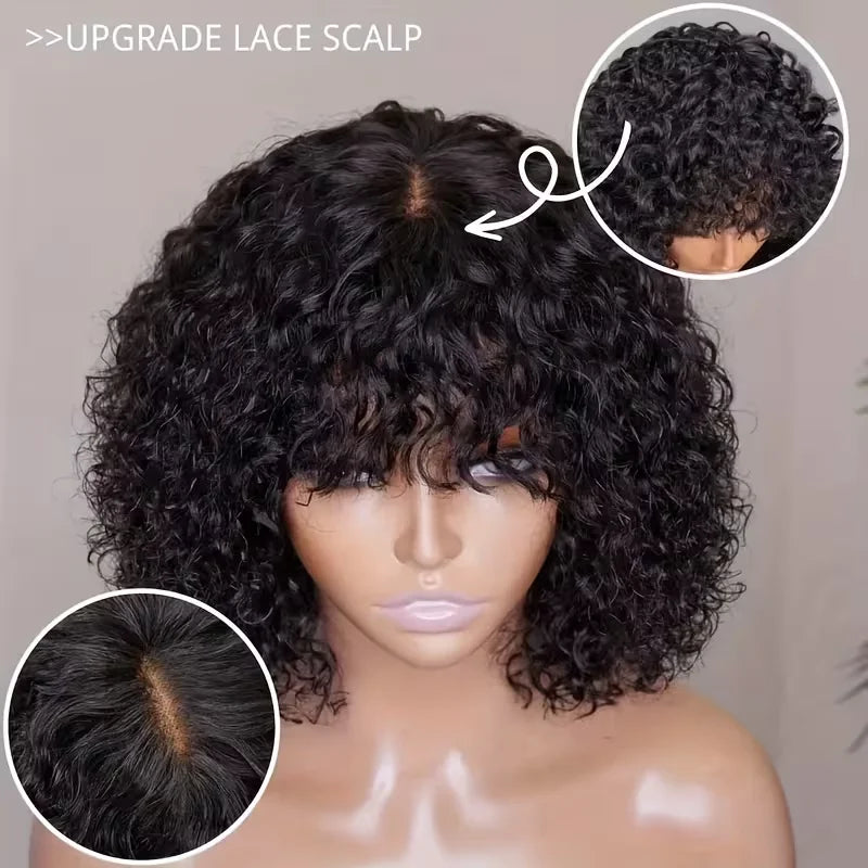 Curly Bob Wig with Bangs – 3x1 Lace Front, 200% Density