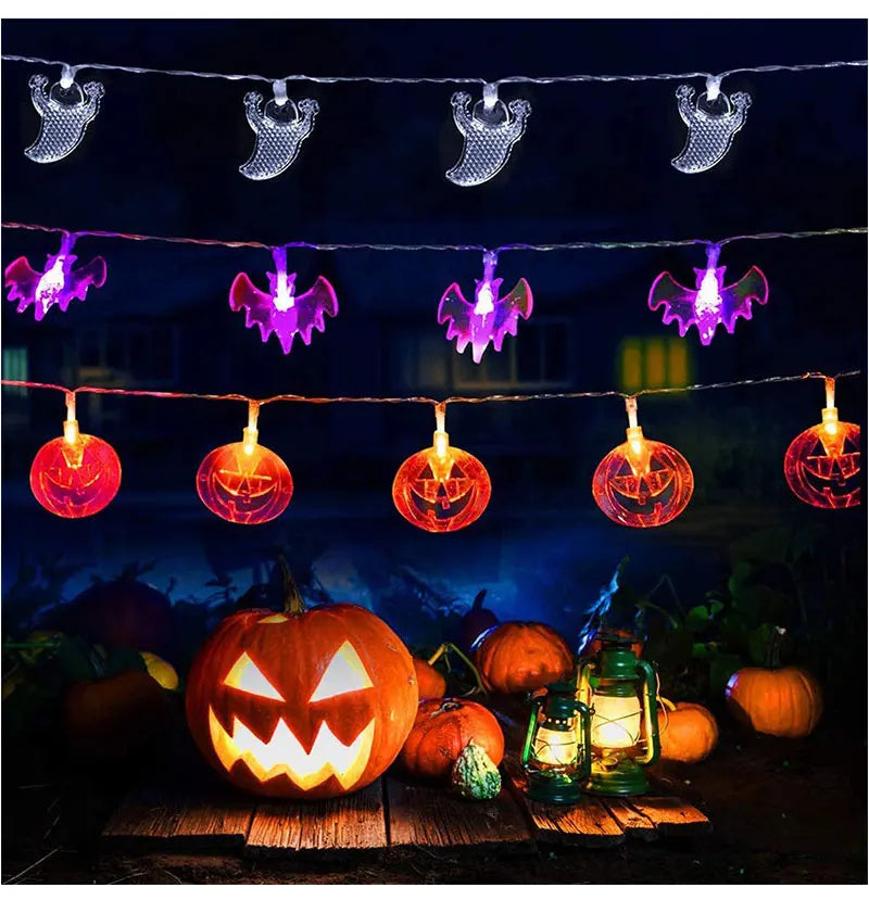 Halloween LED String Lights – Skull, Pumpkin & Bat Fairy Light Garland for Indoor/Outdoor Decor (22 Styles)