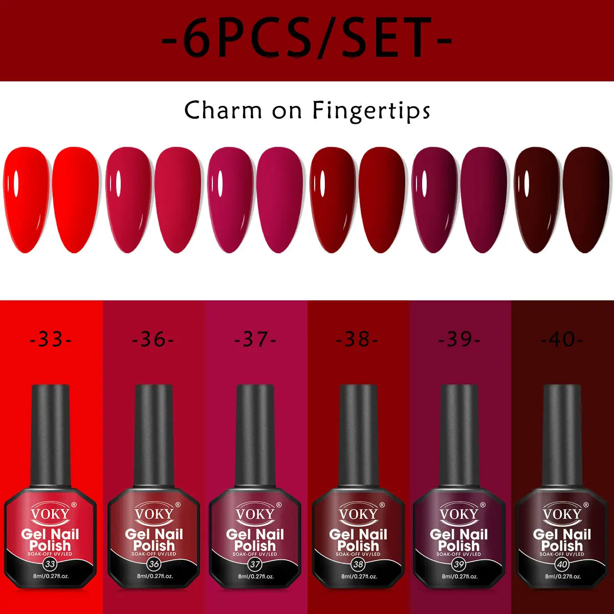 Gel Nail Polish Set – 6 Classic Colors, 8ml Bottles
