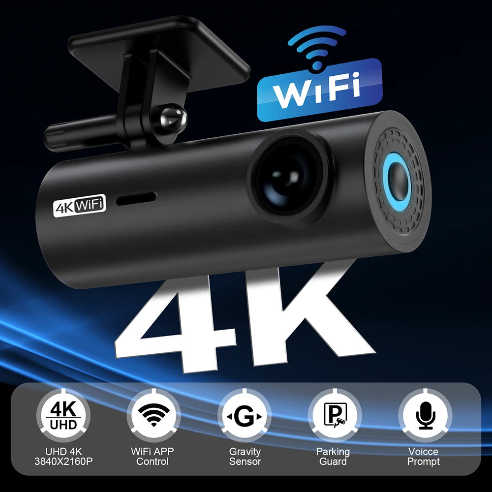 4K/2K WiFi Dash Cam with 24H Parking Monitor – Mini Front Car Camera, 170° Wide Angle