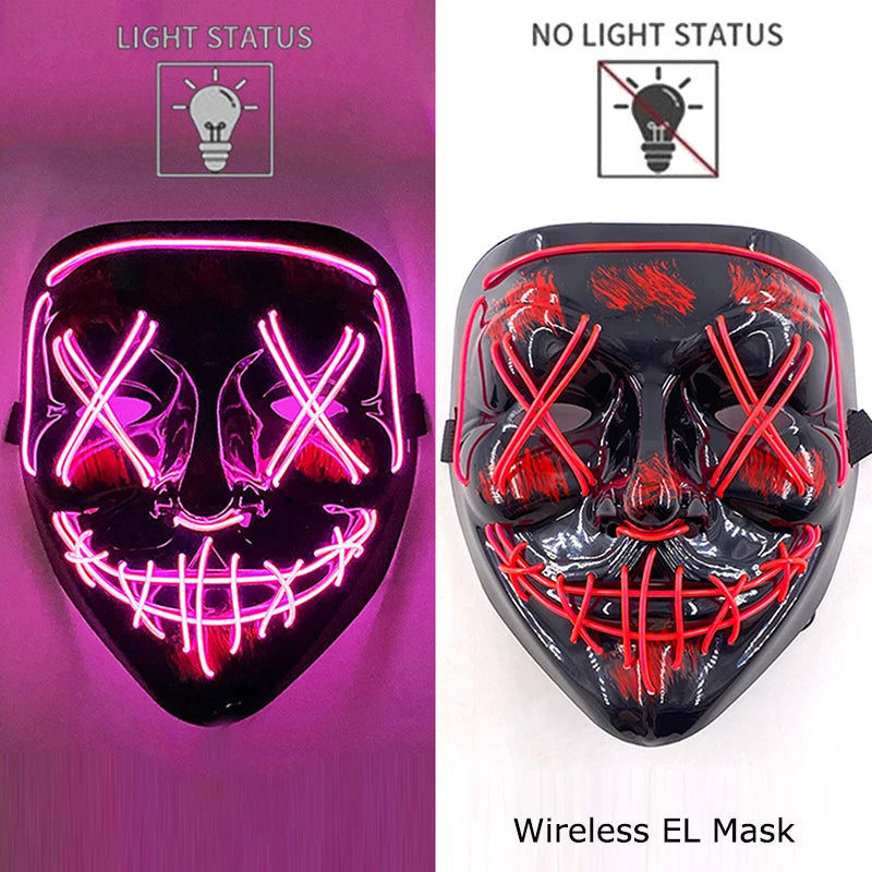 Neon LED Halloween Mask – Light-Up Horror Cosplay Party Mask