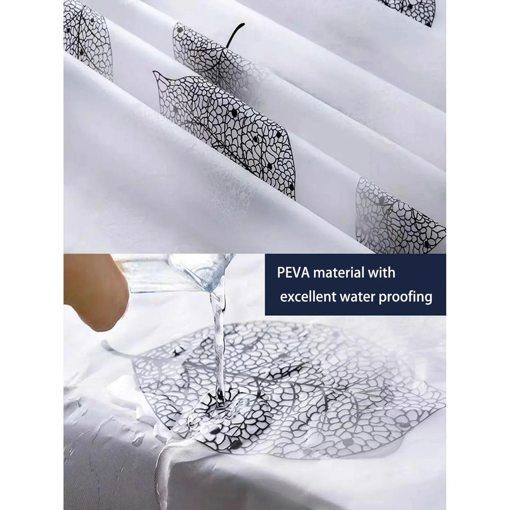 Leaf Pattern Shower Curtain – Waterproof Bathroom Curtain with Hooks