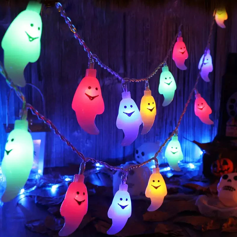 Halloween Ghost String Lights – Battery & USB Powered, Warm White and RGB Colors (10/20/40 LED)