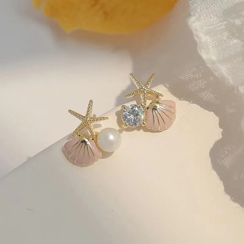 Starfish Shell Pearl Stud Earrings