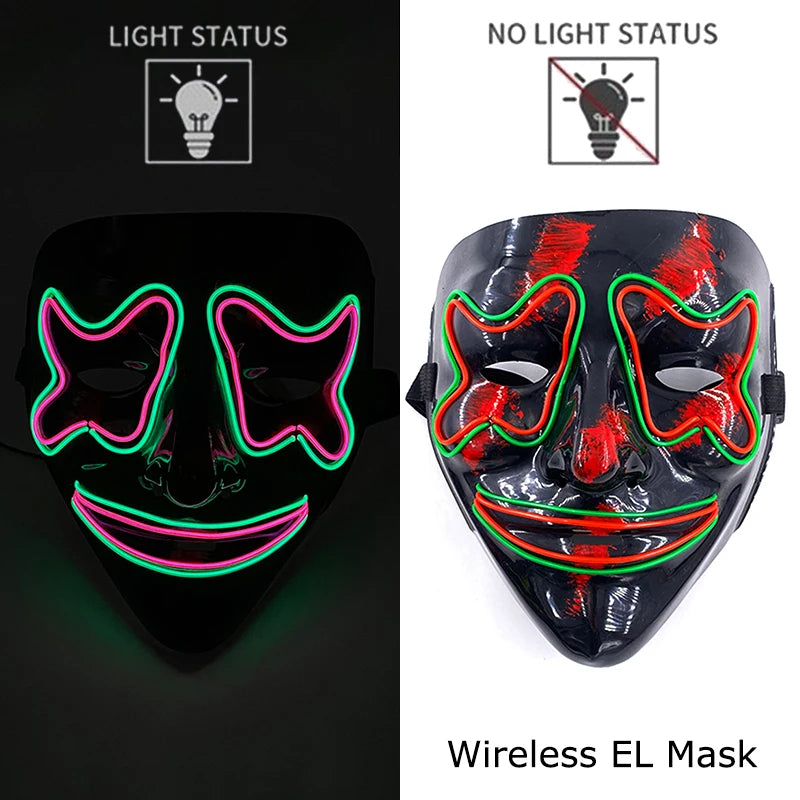 Neon LED Halloween Mask – Light-Up Horror Cosplay Party Mask