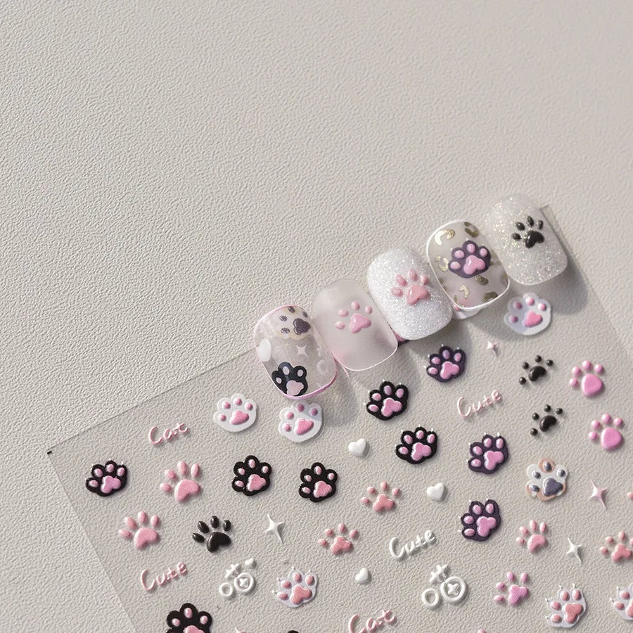 Cat Paw Nail Art Stickers – 3D Embossed Self-Adhesive Decals