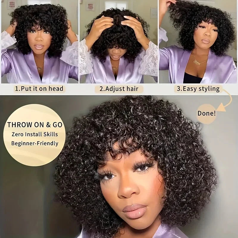 Curly Bob Wig with Bangs – 3x1 Lace Front, 200% Density