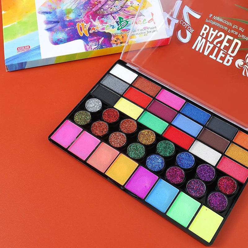 Halloween Face & Body Paint Set – 42 Colors UV Neon Glitter