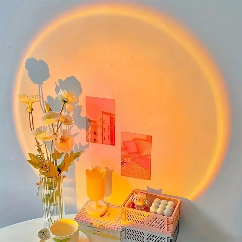GoldenHour Sunset Projection Lamp – 360° Rotating USB Mood Light