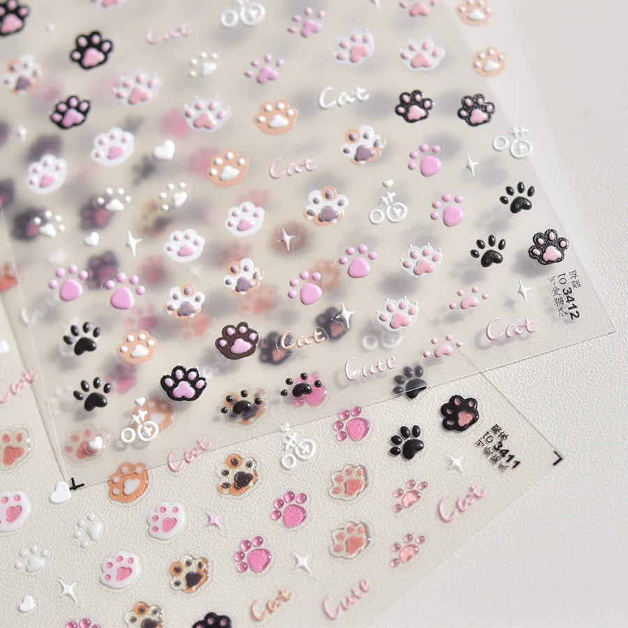 Cat Paw Nail Art Stickers – 3D Embossed Self-Adhesive Decals
