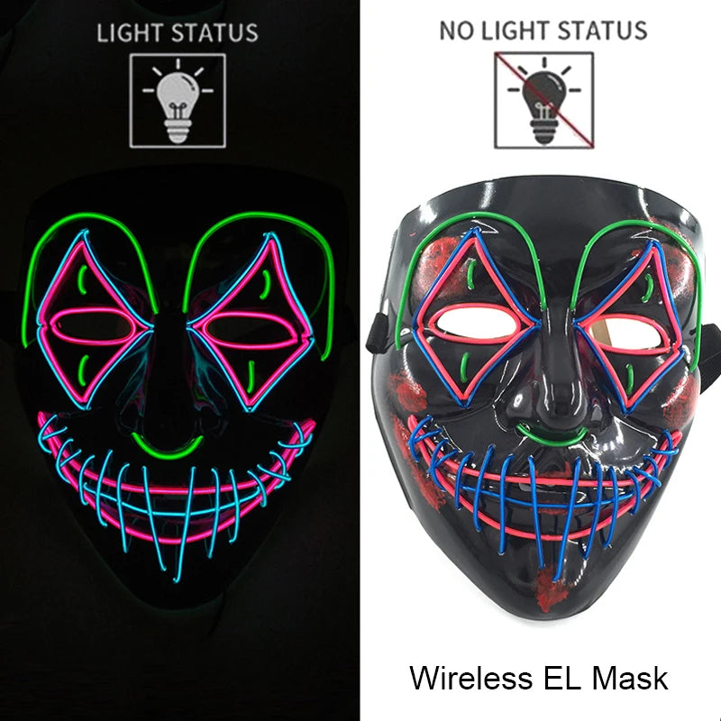 Neon LED Halloween Mask – Light-Up Horror Cosplay Party Mask