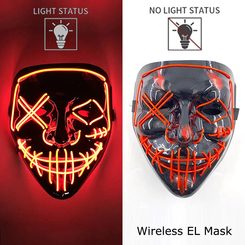 Neon LED Halloween Mask – Light-Up Horror Cosplay Party Mask
