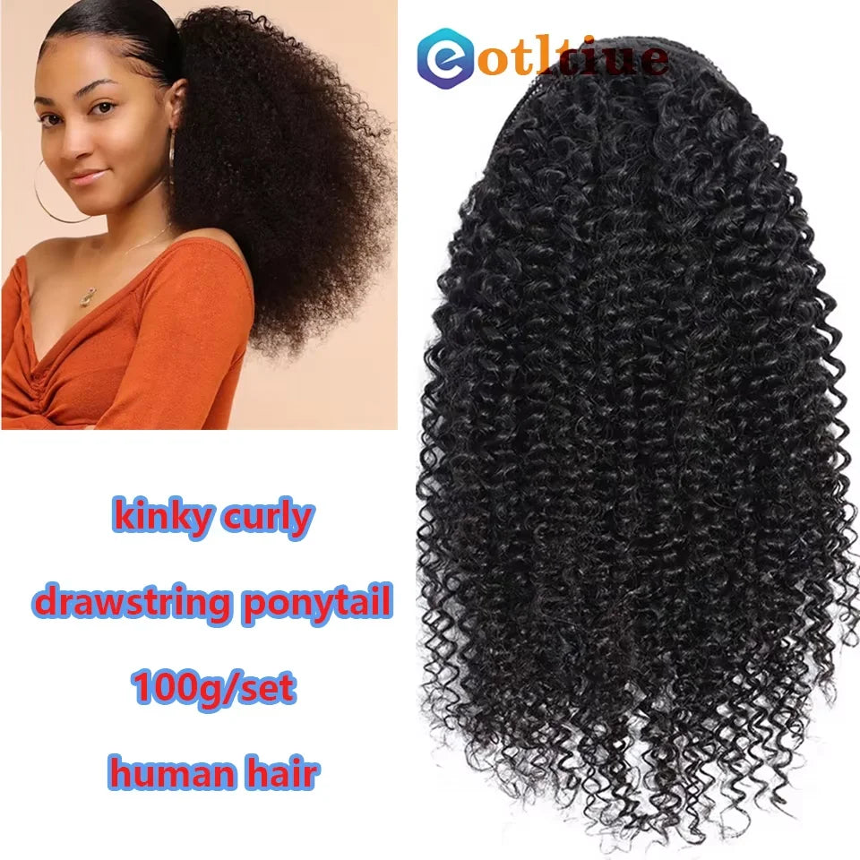 Deep Wave Drawstring Ponytail Extension – Curly Human Hair Blend