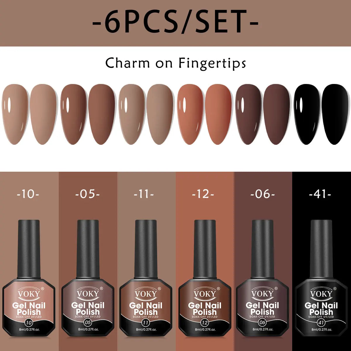 Gel Nail Polish Set – 6 Classic Colors, 8ml Bottles