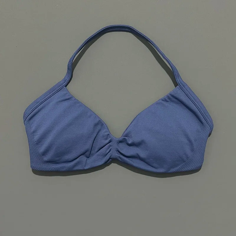 HISTELLO Women's Strappy Sports Bra — High-Support Seamless Gym Bra
