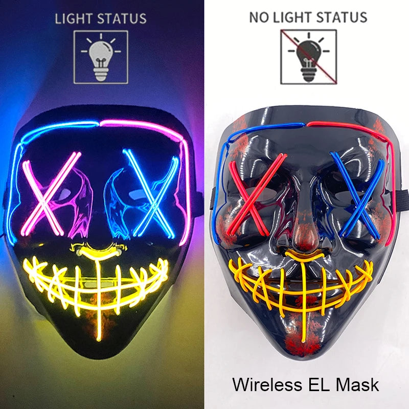 Neon LED Halloween Mask – Light-Up Horror Cosplay Party Mask