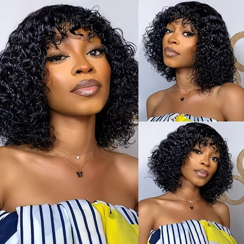 Curly Bob Wig with Bangs – 3x1 Lace Front, 200% Density