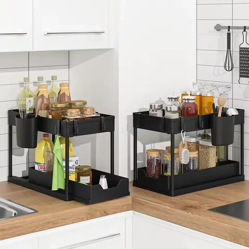 TidyBase 2-Tier Under Sink Organizer – Sliding Cabinet Storage Rack