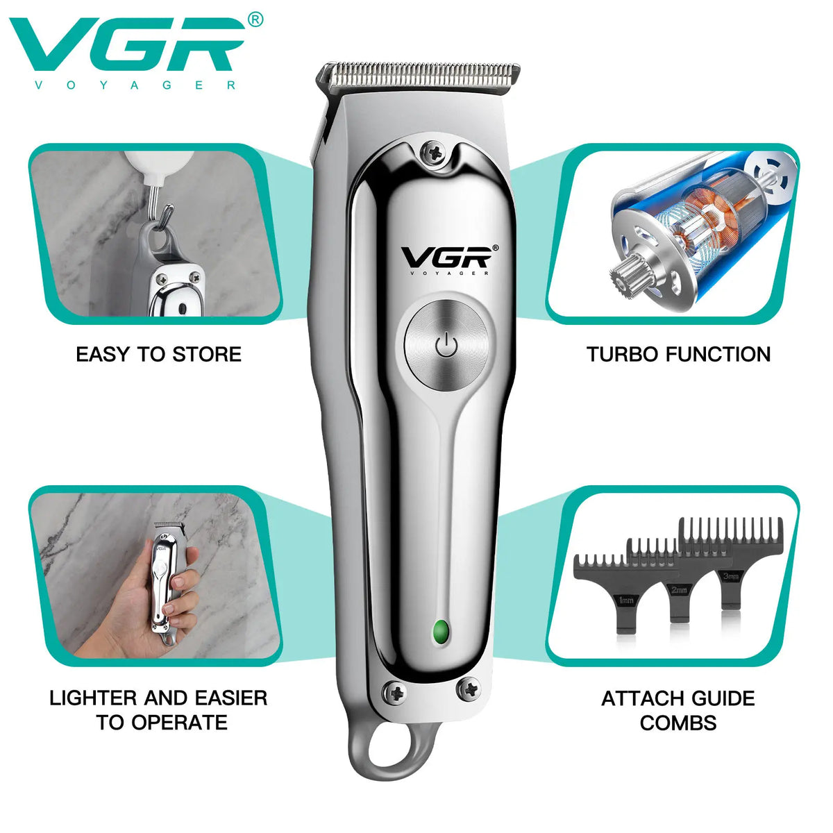 Heavy-Duty Stainless Steel Hair & Beard Trimmer – Professional Cordless Clipper