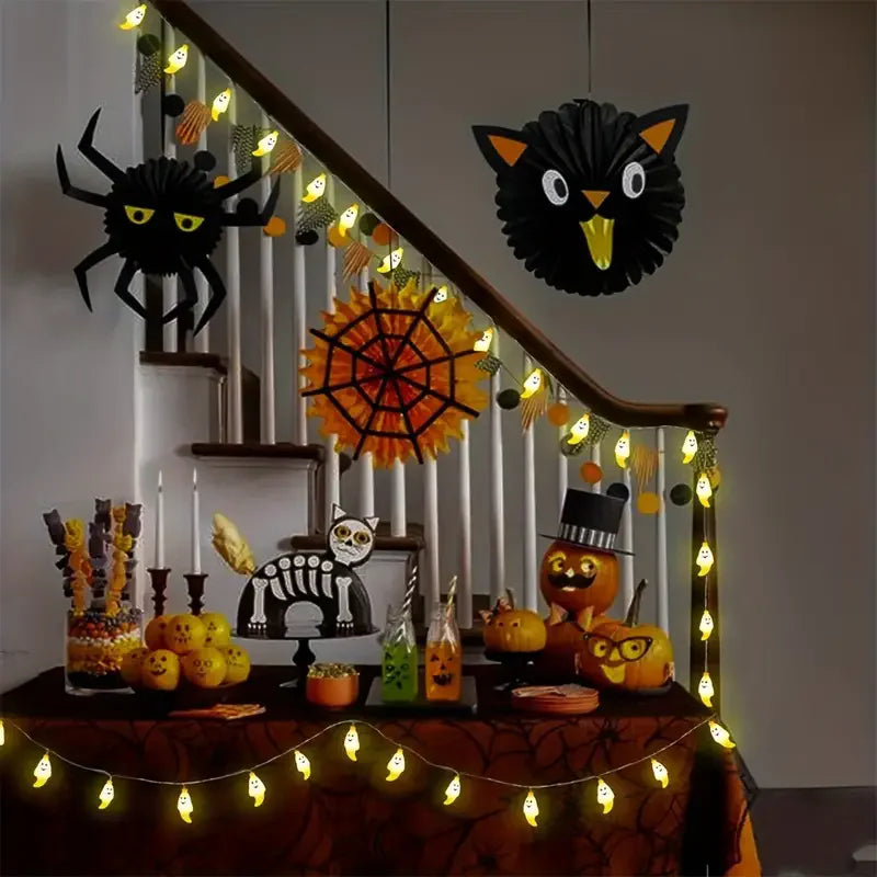 Halloween Ghost String Lights – Battery & USB Powered, Warm White and RGB Colors (10/20/40 LED)