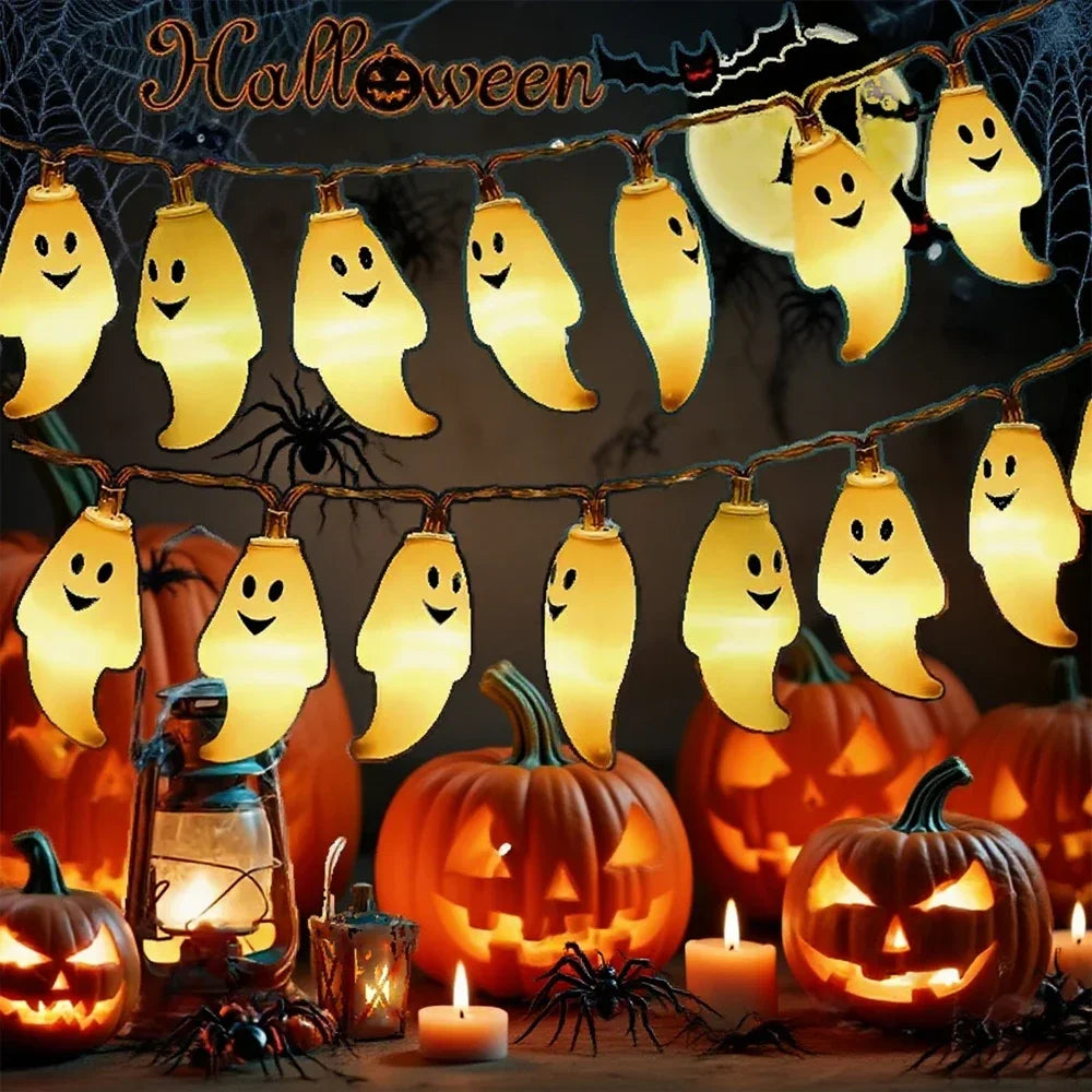 Halloween Smiling Ghost String Lights – Battery-Powered LED Fairy Lights (10 or 20 LED)