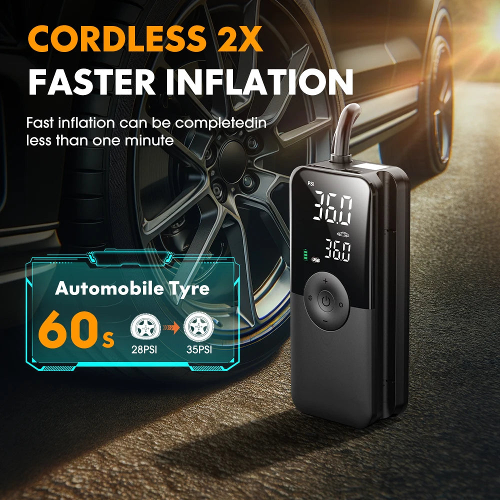 Rechargeable Cordless Tire Inflator – Portable Air Compressor with Digital Display (Car, Motorcycle, Bike, Balls)