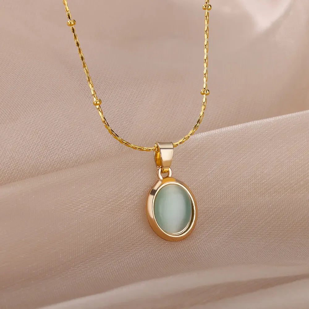 Opal Oval Pendant Necklace