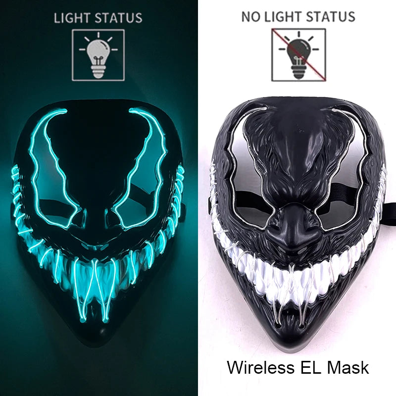 Neon LED Halloween Mask – Light-Up Horror Cosplay Party Mask