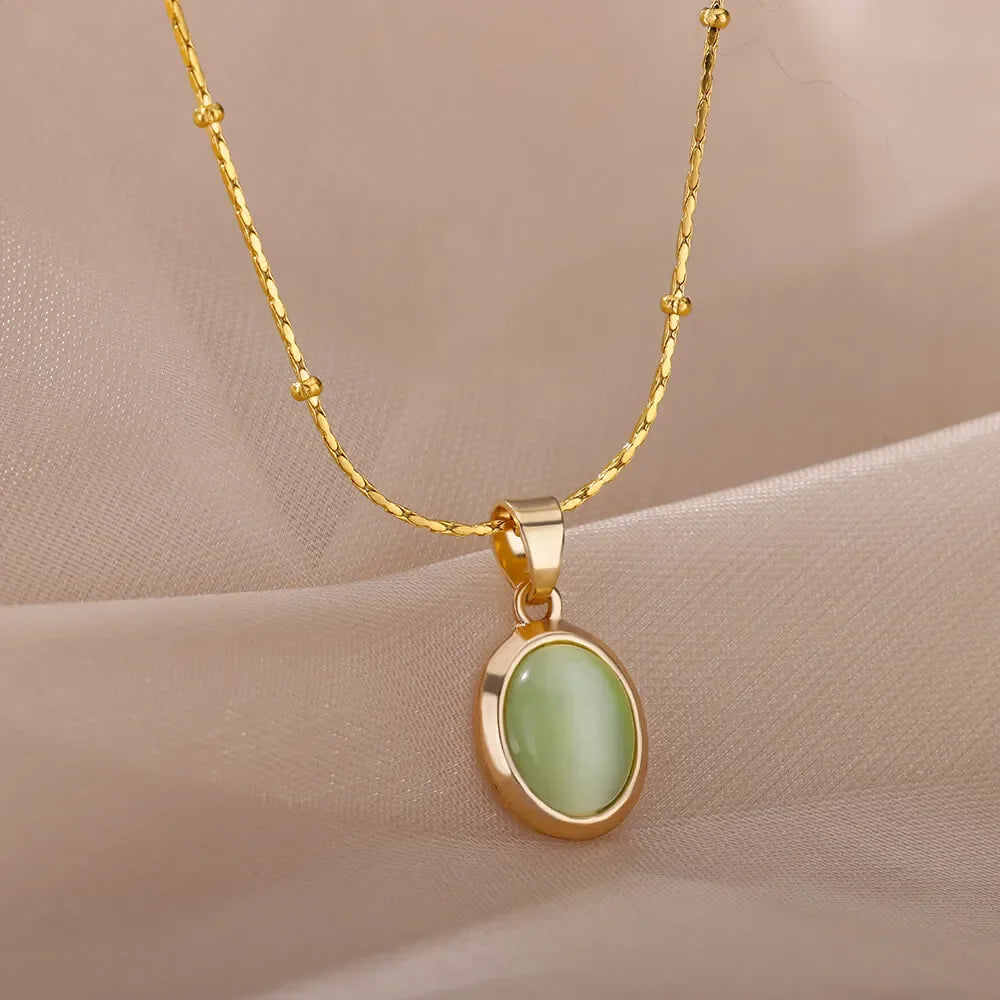 Opal Oval Pendant Necklace