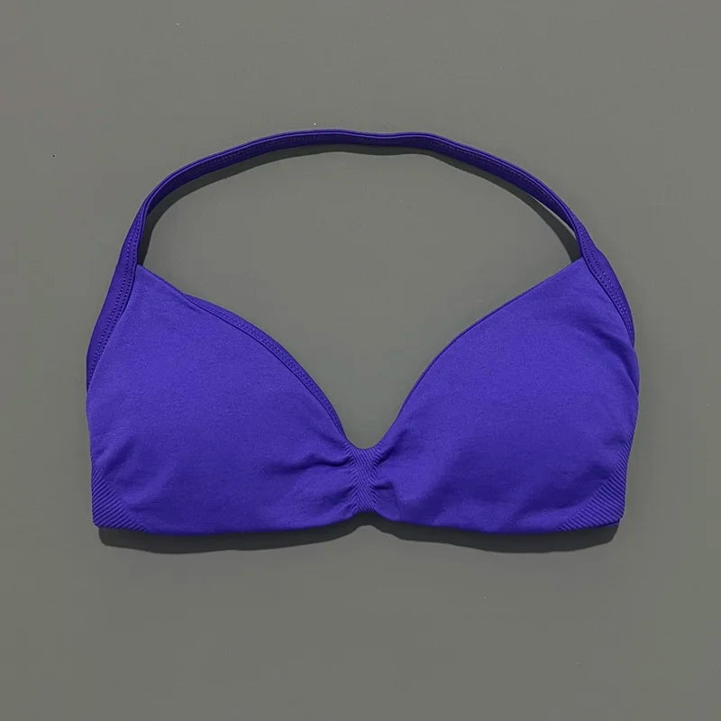 HISTELLO Women's Strappy Sports Bra — High-Support Seamless Gym Bra