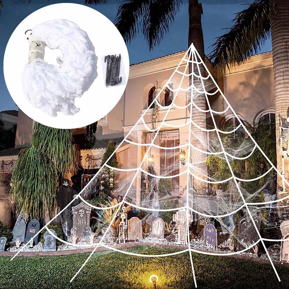 Giant Halloween Spider Web – 5m Triangle Web for Yard & Party Decor
