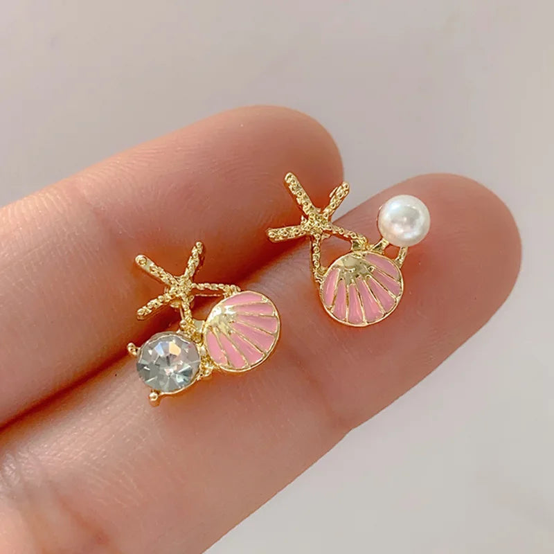 Starfish Shell Pearl Stud Earrings