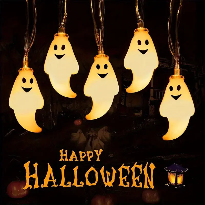 Halloween Ghost String Lights – Battery & USB Powered, Warm White and RGB Colors (10/20/40 LED)