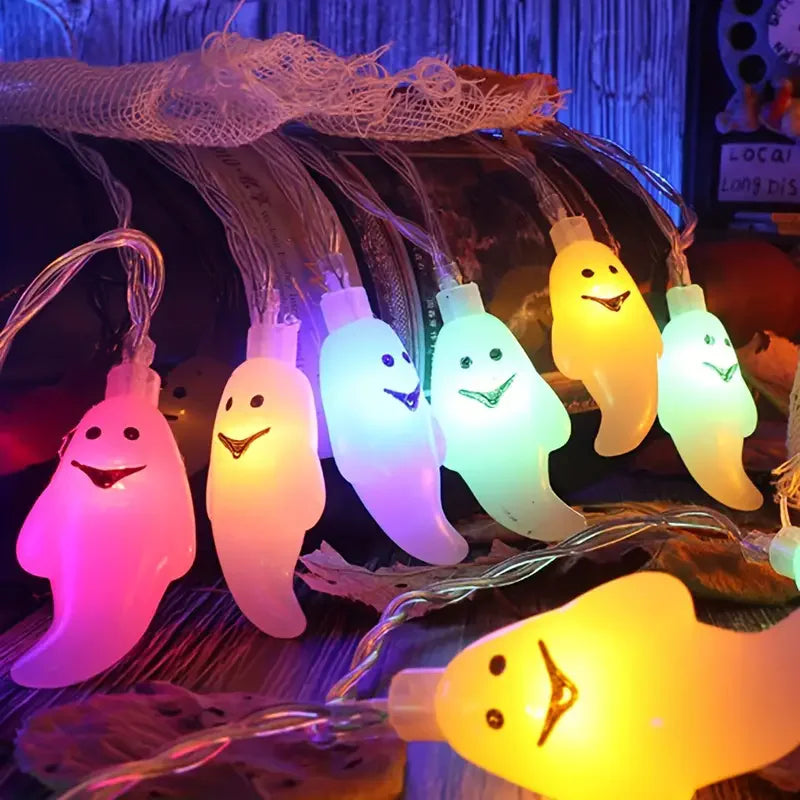 Halloween Ghost String Lights – Battery & USB Powered, Warm White and RGB Colors (10/20/40 LED)