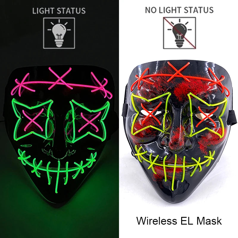 Neon LED Halloween Mask – Light-Up Horror Cosplay Party Mask
