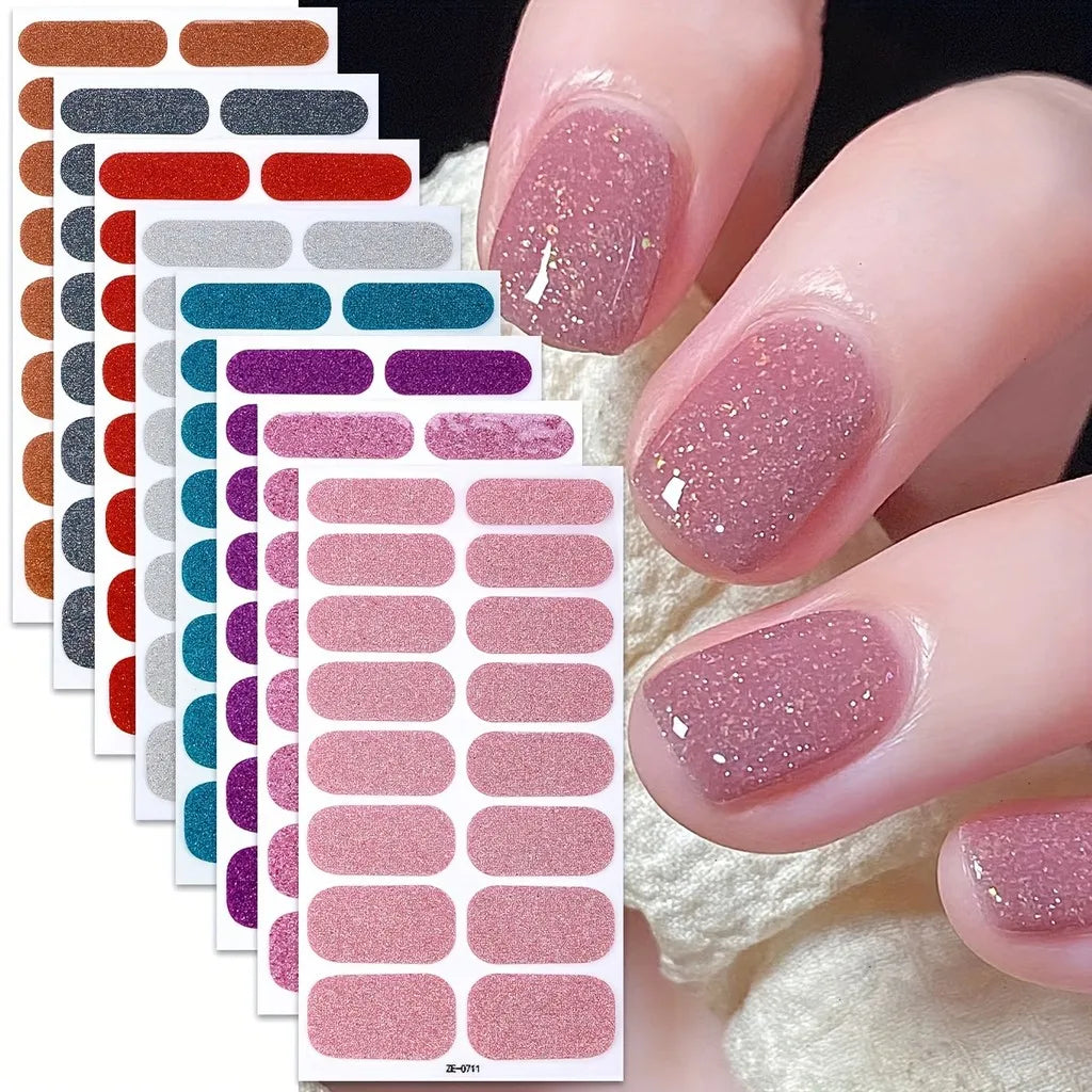Glitter Gel Nail Wraps – 8 Sheets Self-Adhesive Full Nail Stickers