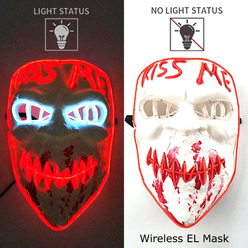 Neon LED Halloween Mask – Light-Up Horror Cosplay Party Mask