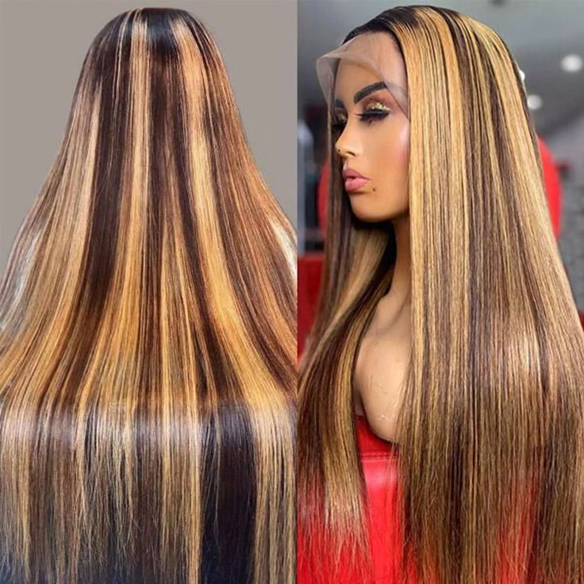 Piano Highlight 13x6 Lace Front Wig – Bone Straight, 200% Density