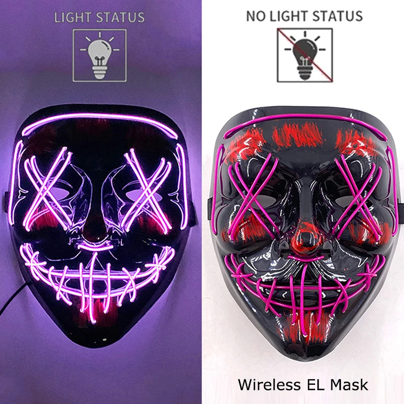 Neon LED Halloween Mask – Light-Up Horror Cosplay Party Mask