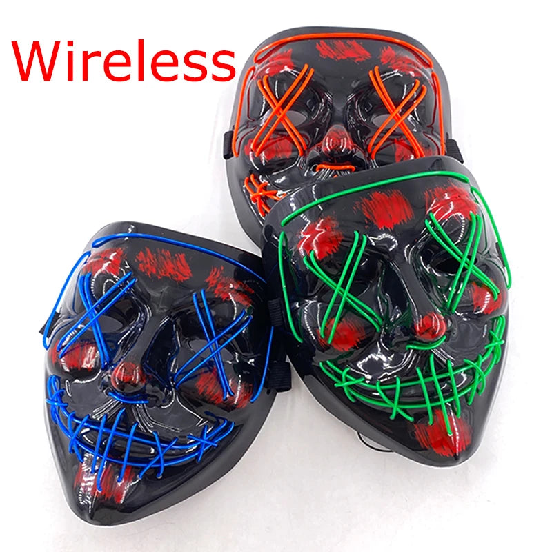 Neon LED Halloween Mask – Light-Up Horror Cosplay Party Mask