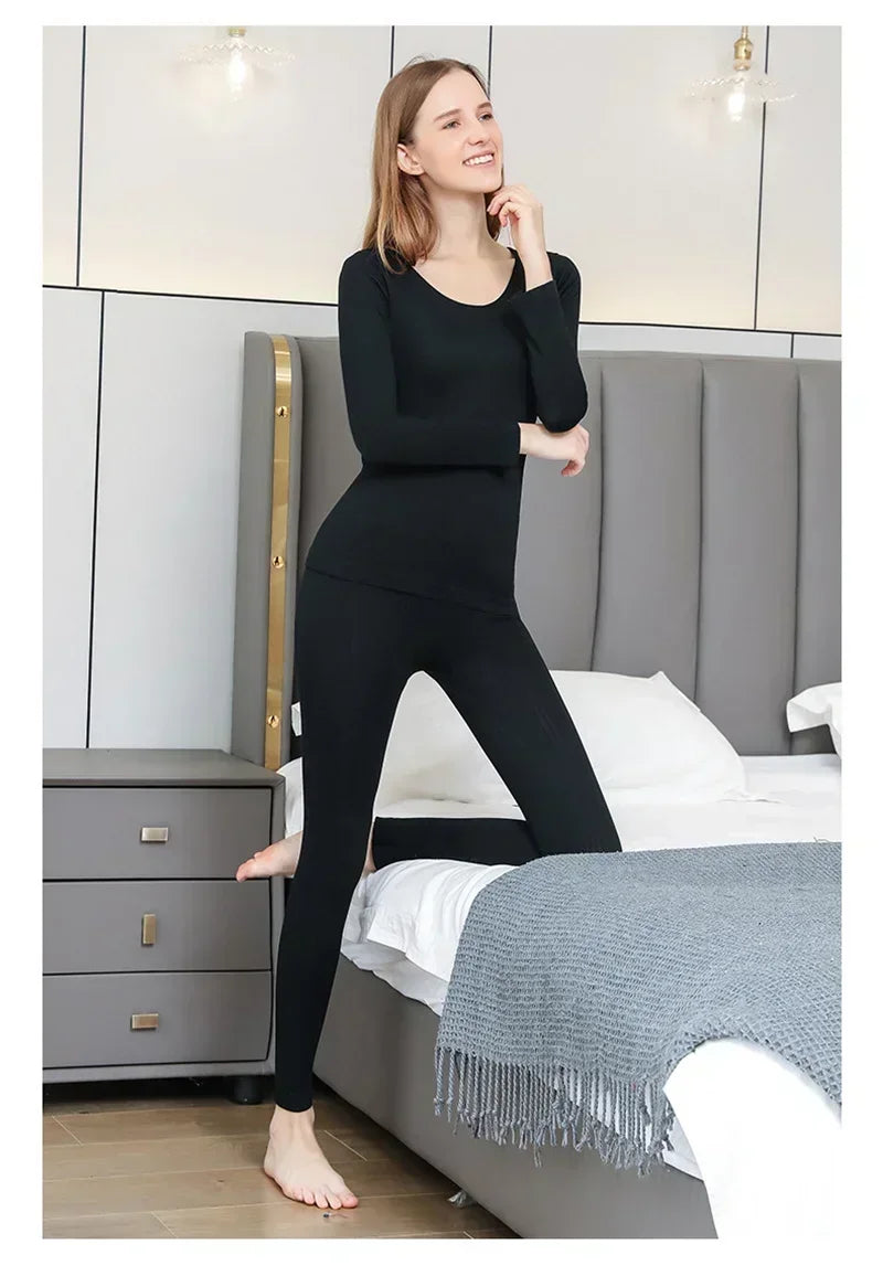 Women's Warm Thermal Underwear Set — Long-Sleeve Base Layer Top & Long Johns