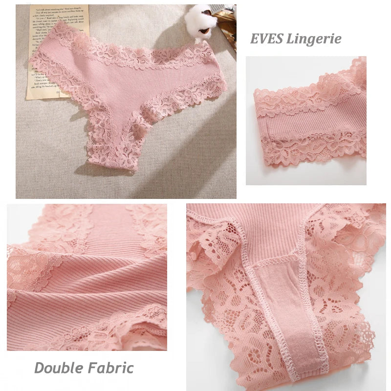 Women's Lace Seamless Brazilian Panties, 3-Pack — Cotton Ribbed Intimates