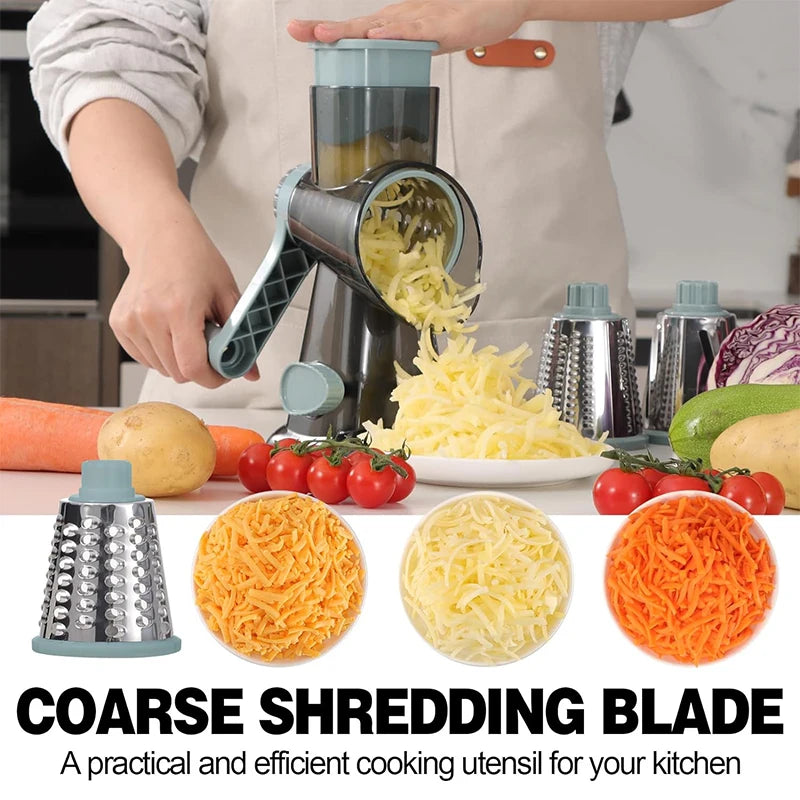 3-in-1 Rotary Cheese Grater – Manual Vegetable Slicer & Grinder Set