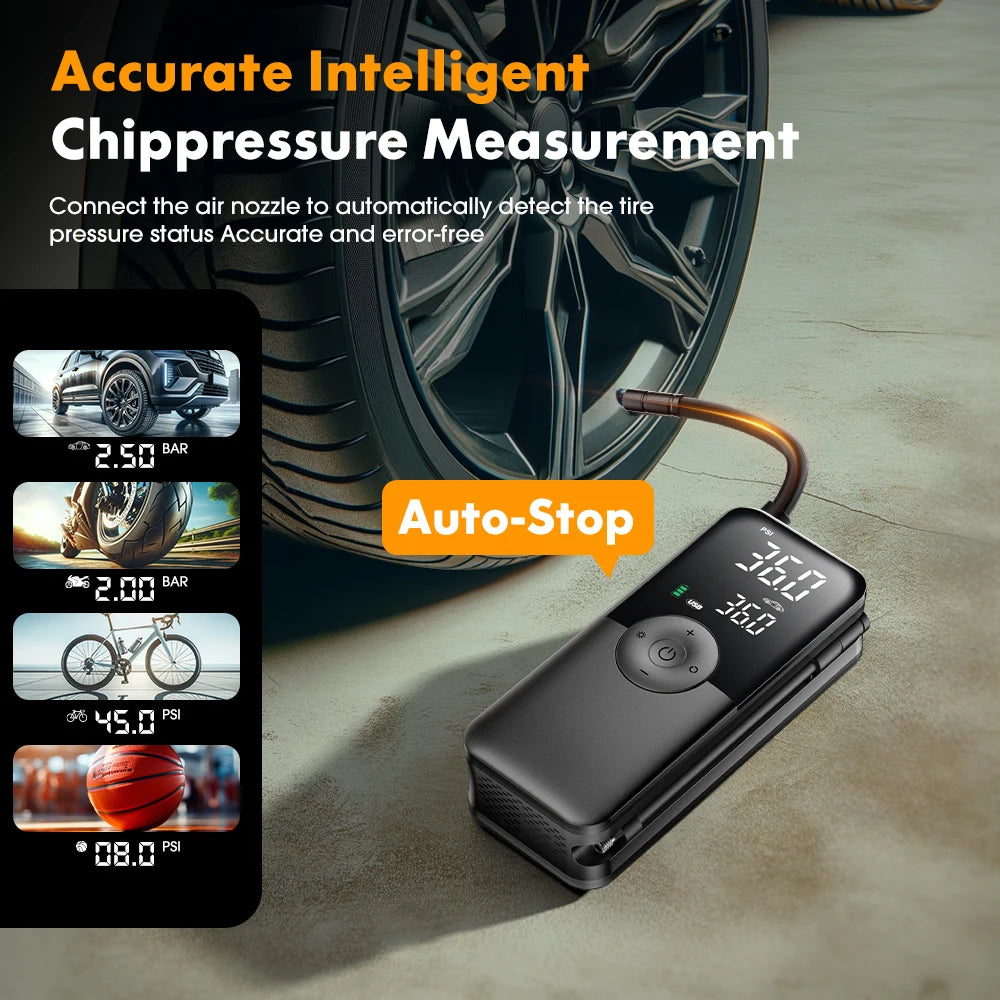 Rechargeable Cordless Tire Inflator – Portable Air Compressor with Digital Display (Car, Motorcycle, Bike, Balls)