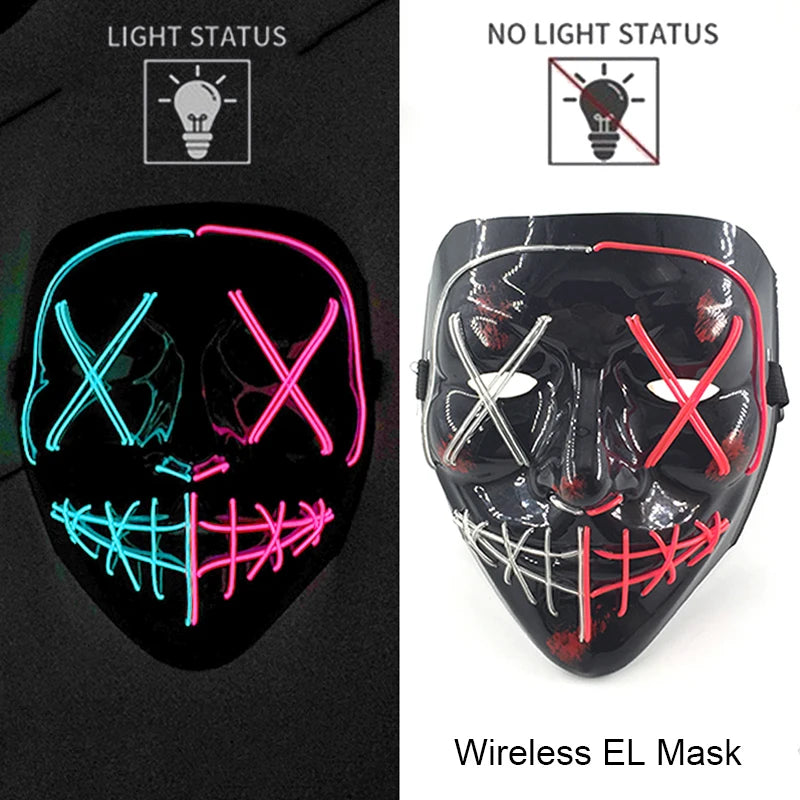 Neon LED Halloween Mask – Light-Up Horror Cosplay Party Mask
