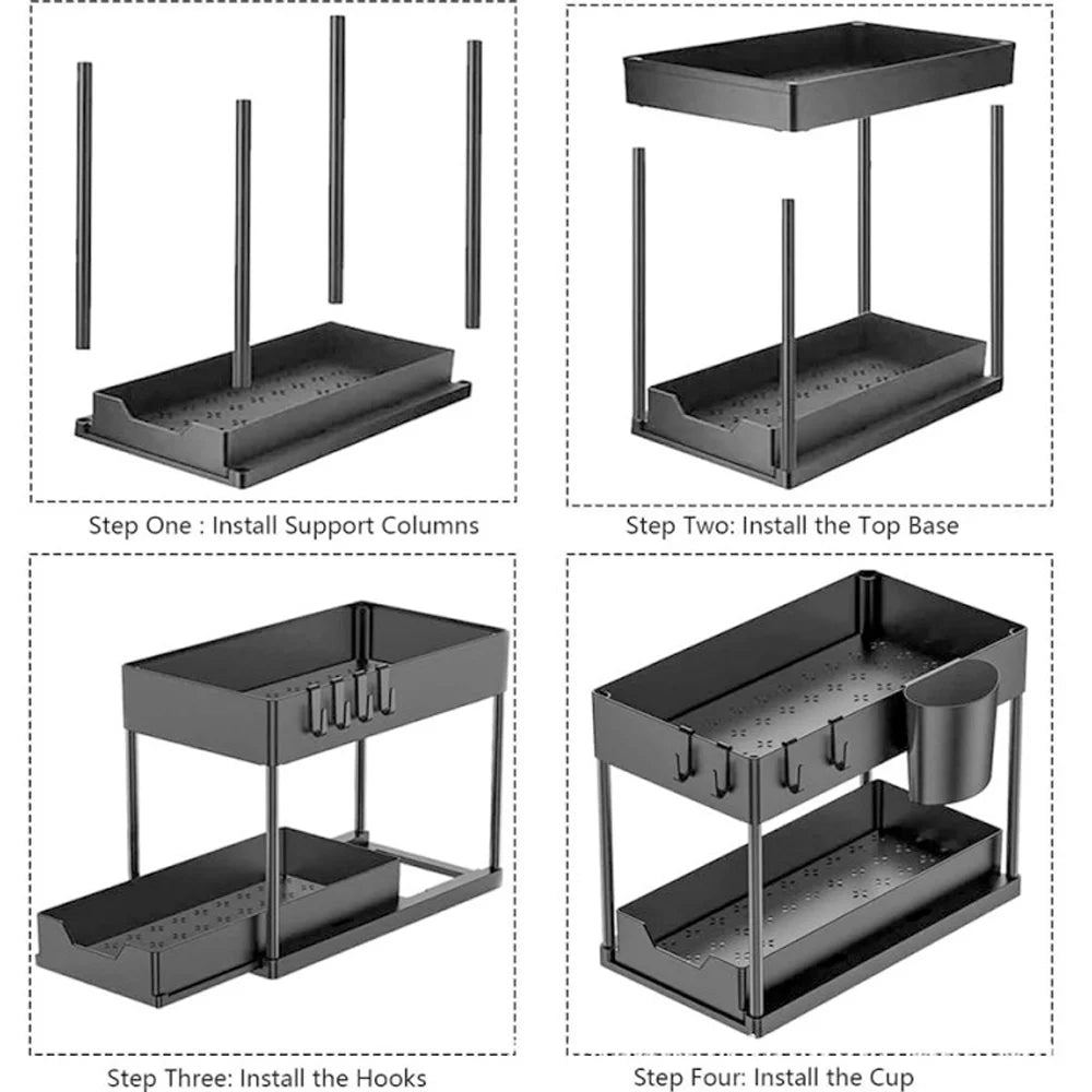 TidyBase 2-Tier Under Sink Organizer – Sliding Cabinet Storage Rack