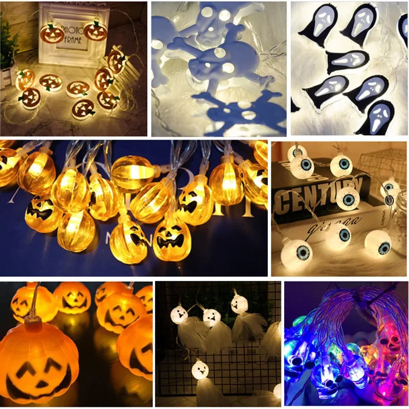 Halloween LED String Lights – Skull, Pumpkin & Bat Fairy Light Garland for Indoor/Outdoor Decor (22 Styles)