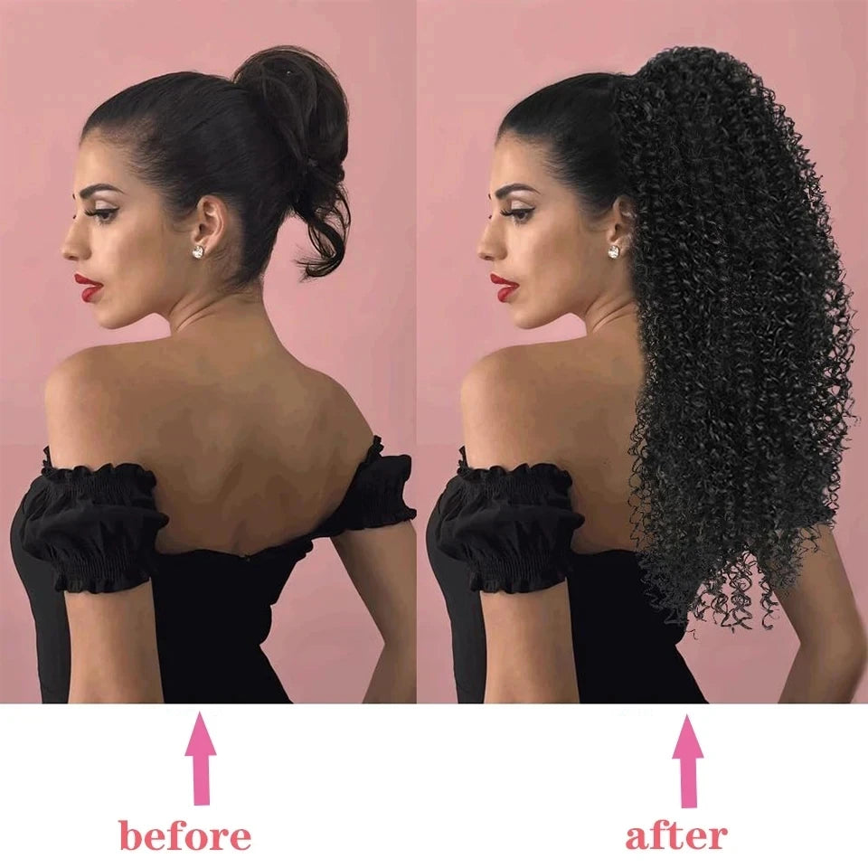 Deep Wave Drawstring Ponytail Extension – Curly Human Hair Blend